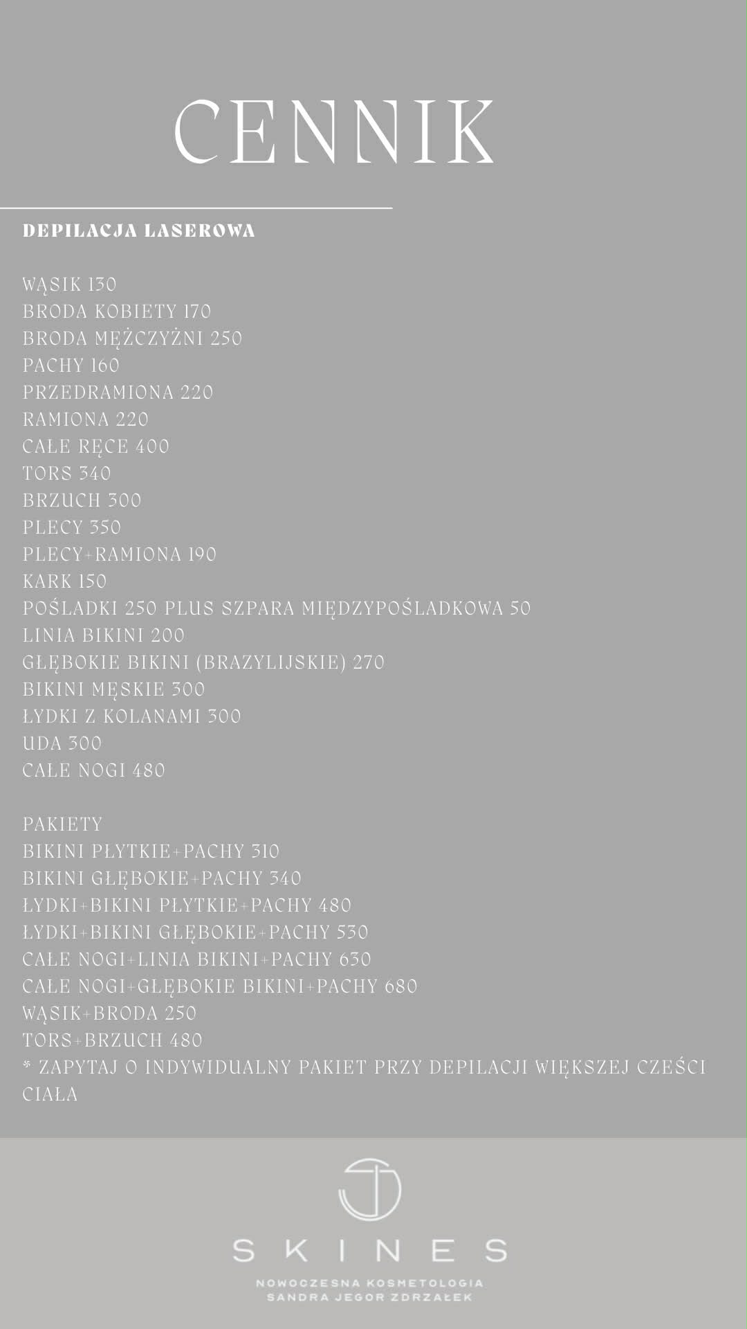 CENNIK SKINES DEPILACJA