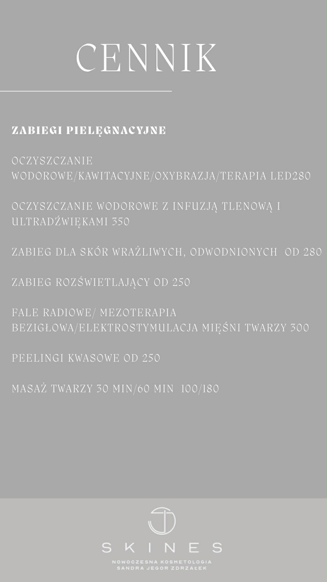 CENNIK SKINES ZABIEGI 2