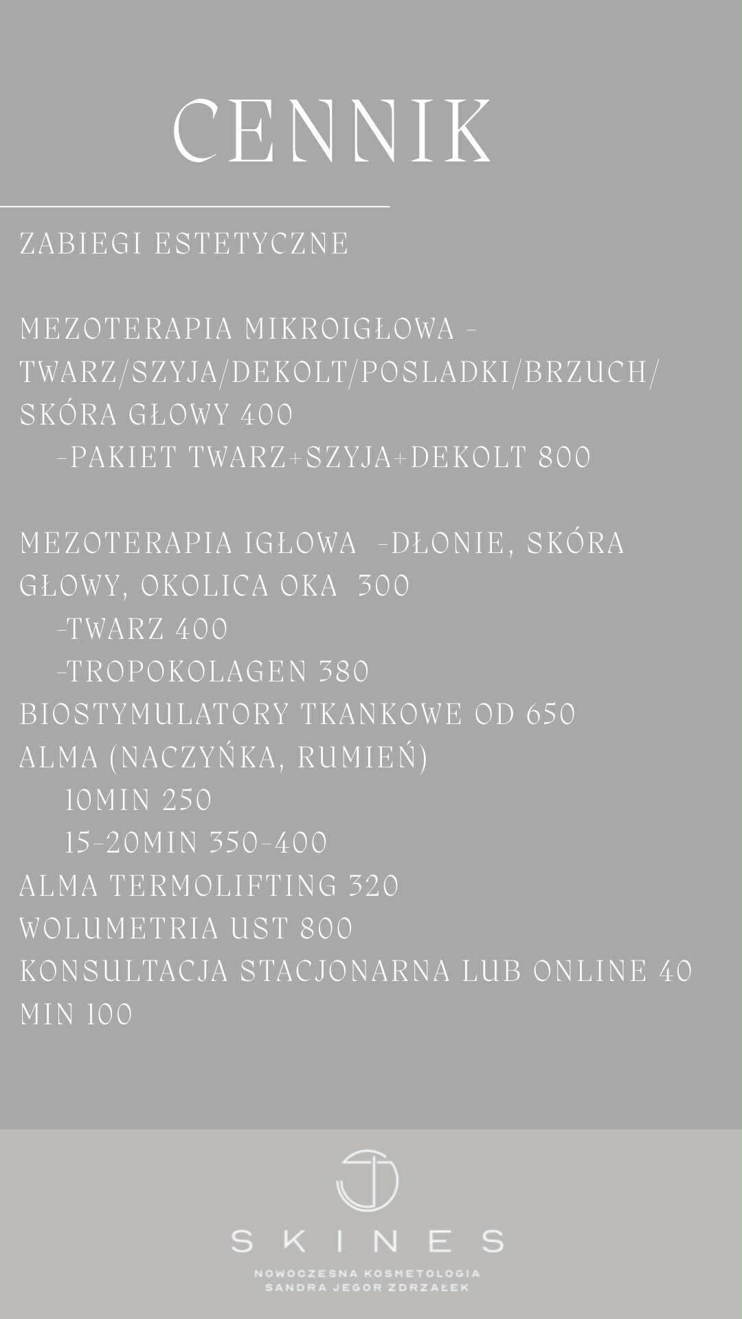 CENNIK SKINES ZABIEGI 3